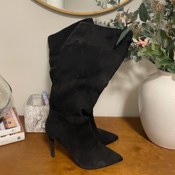 Black faux suede knee high boots - Picture 2 of 2